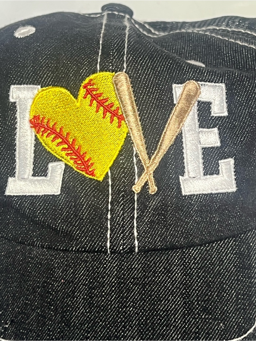 Softball LOVE Hat Heart & Bats Embroidered Cap